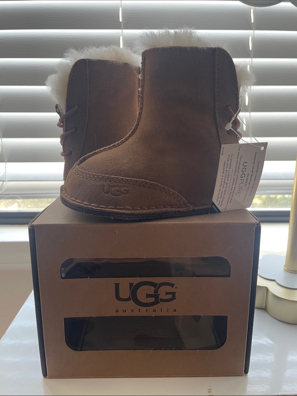 UGG Kids Chestnut Suede Boot with Shearling Trim
